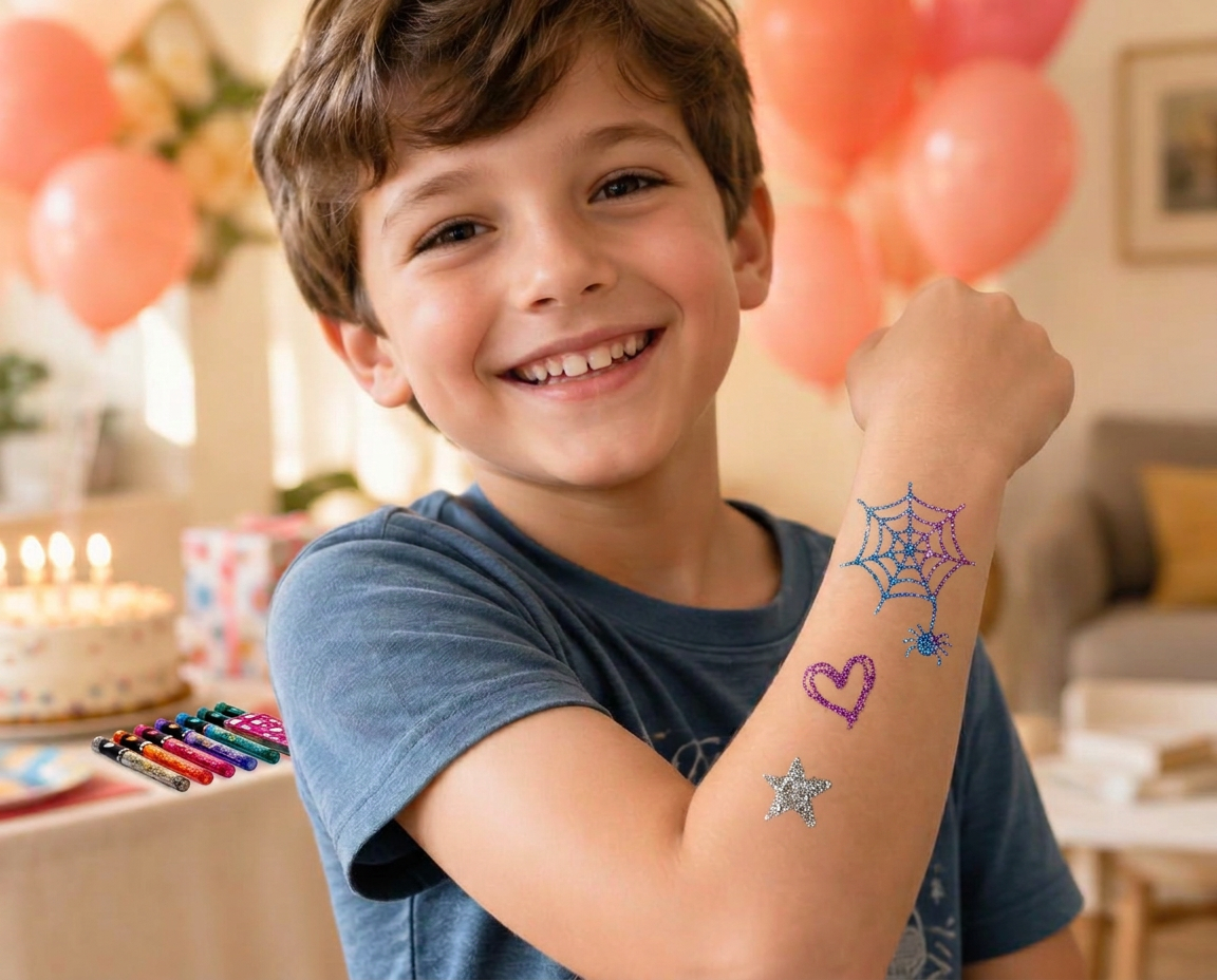 Funduro glitter pens and the reusable stencil sheet