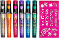 Funduro Children's Tattoo Pens with Glitter, 6 Colours and 6 Stencils, Set